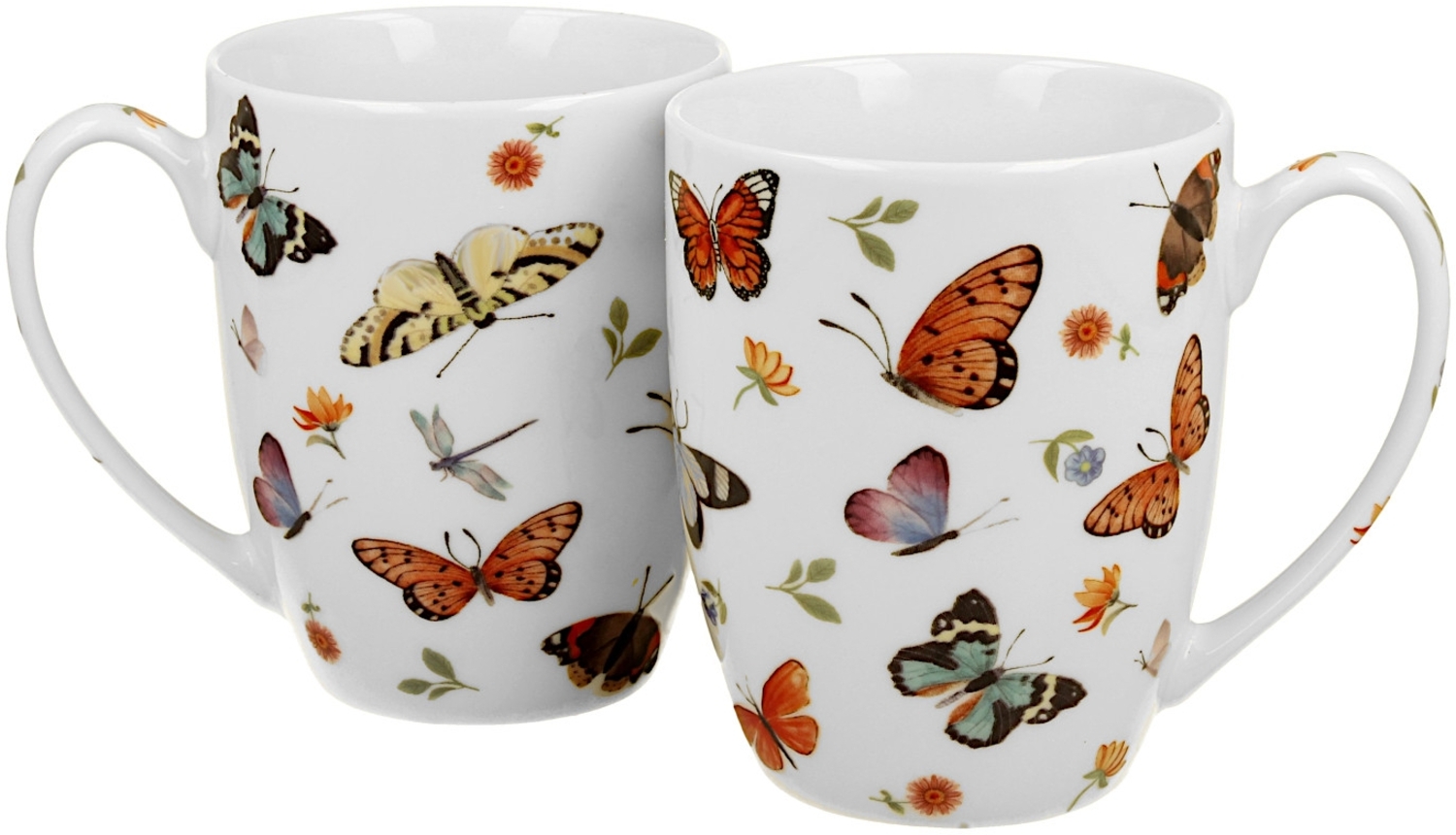 DUO CROCUS Kollektion 2er-Set klassische Becher 350 ml BUTTERFLIES, New Bone China Porzellan Bild 1