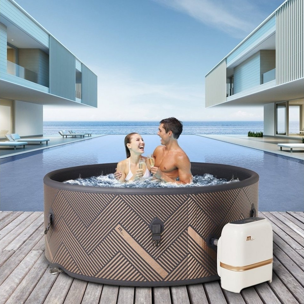 mSpa Whirlpool Outdoor Frame Mono F-MO061, (Whirlpool Outdoor 6 Personen, Luxus Garten Pool, Whirlpool aufblasbar, 2-tlg, Whirlpool mit Schnellheizsystem, Whirlpool Outdoor winterfest), 138 Düsen - Isolierabdeckung - Ozongenerator - modernes Design Bild 1