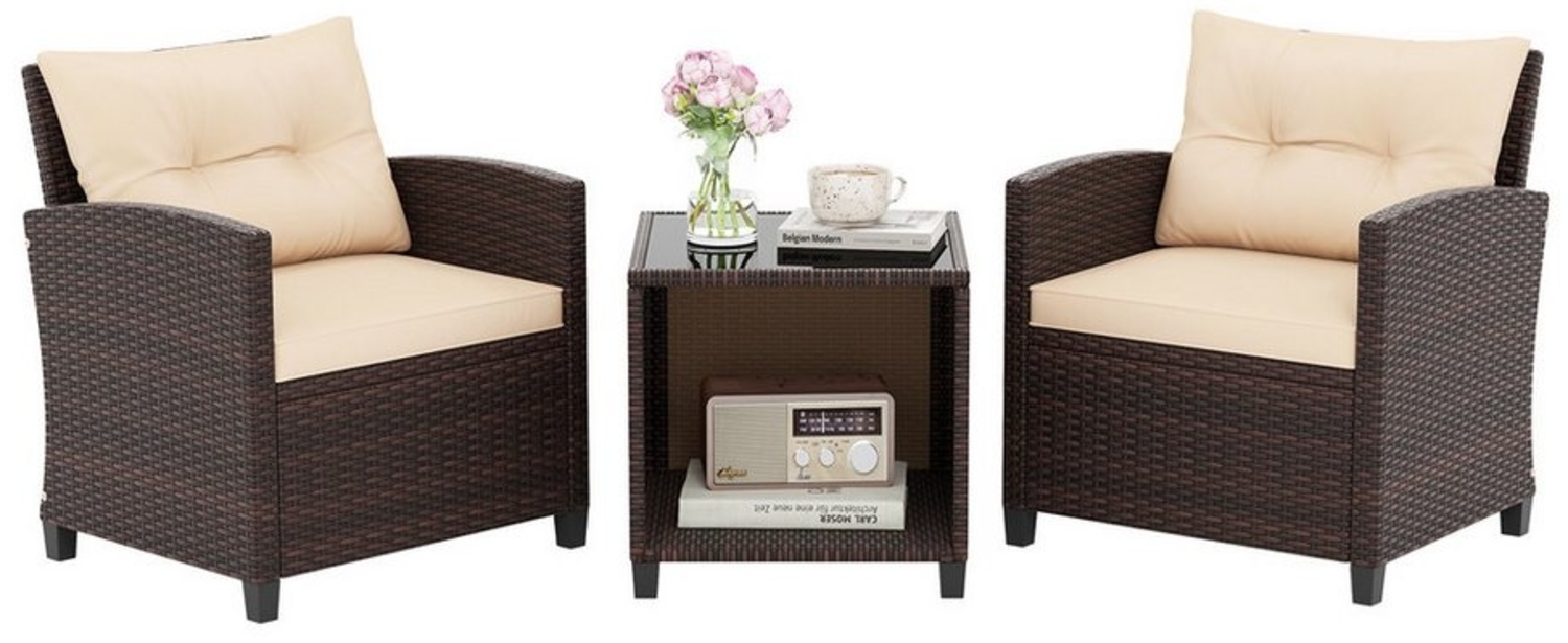 COSTWAY Balkonset, (3-tlg), Gartenmöbel Set, Rattan Balkonmöbel mit Kissen Bild 1