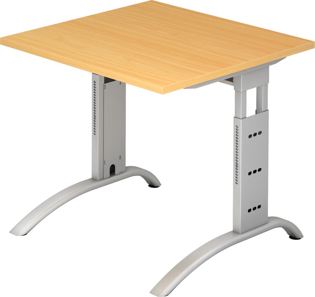 bümö manuell höhenverstellbarer Schreibtisch 80x80 cm in Buche - PC Tisch höhenverstellbar & klein, höhenverstellbarer Tisch Büro, kleiner Computertisch verstellbar, F-Serie, FS-08-6-S Bild 1