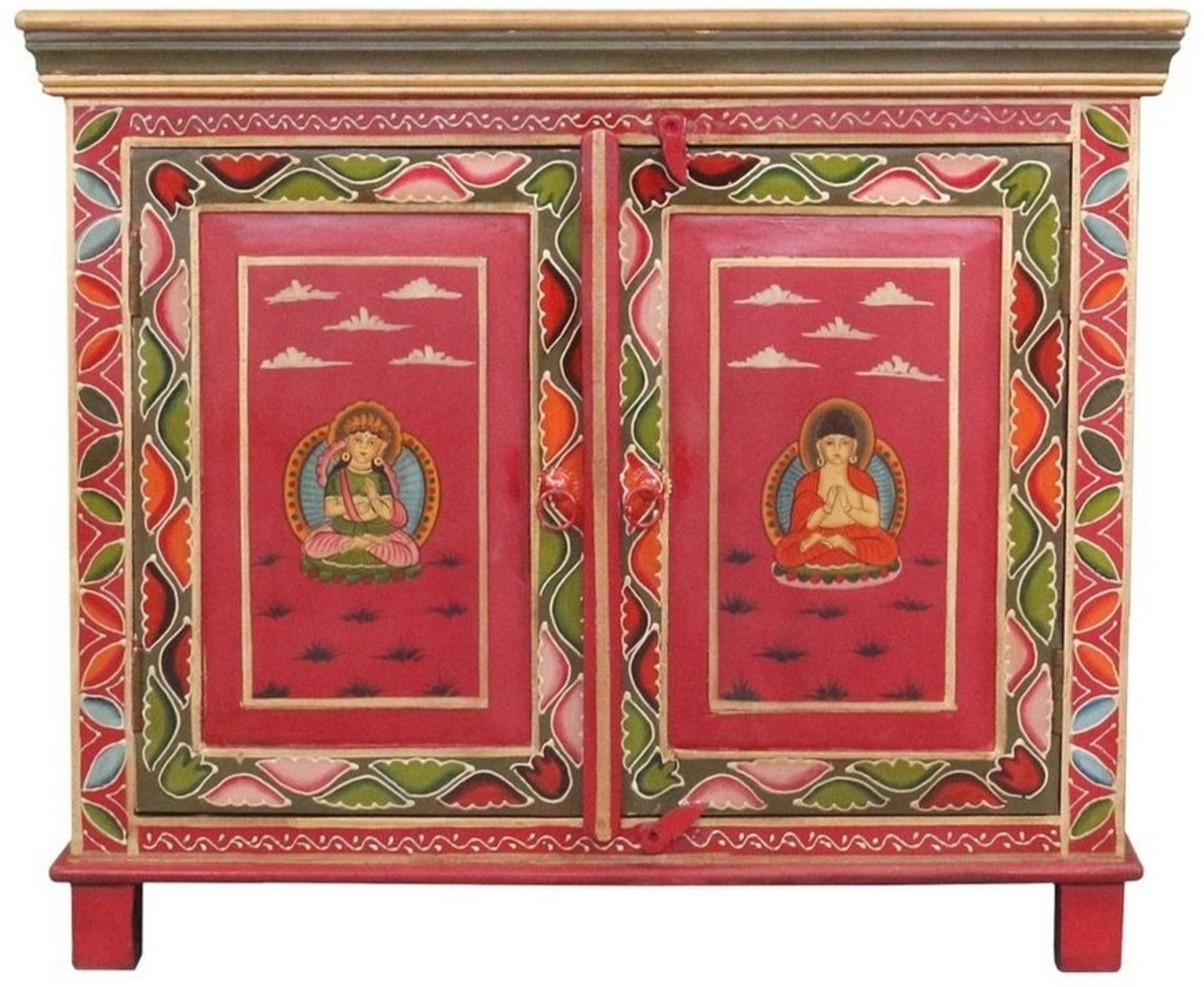 Oriental Galerie Mehrzweckschrank Tibet Wandschrank Kunzang Rot - Grün 76 cm Bild 1