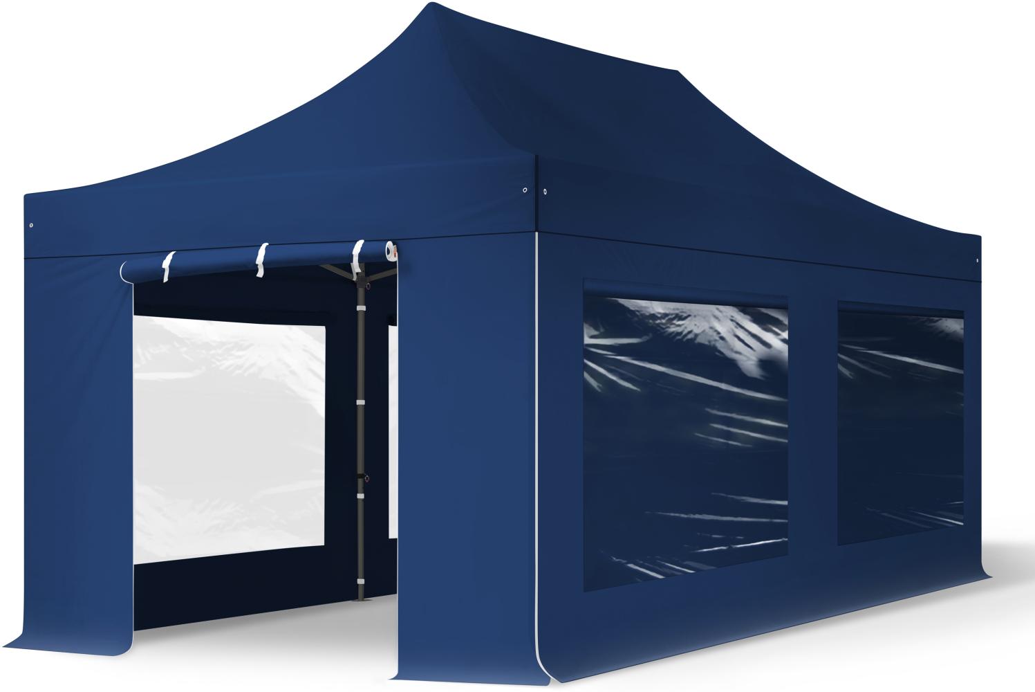 3x6 m Faltpavillon, PREMIUM Stahl 40mm, Seitenteile mit Panoramafenstern, blau Bild 1