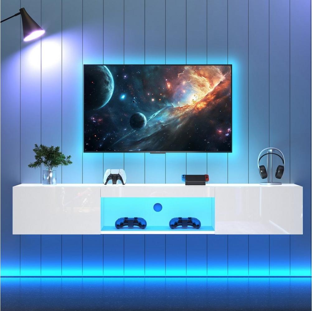 Merax Lowboard hängend mit Türen und offenes Fach, Fernsehtisch hochglanz,TV-Schrank mit LED,TV-Ständer,APP,B:160cm Bild 1