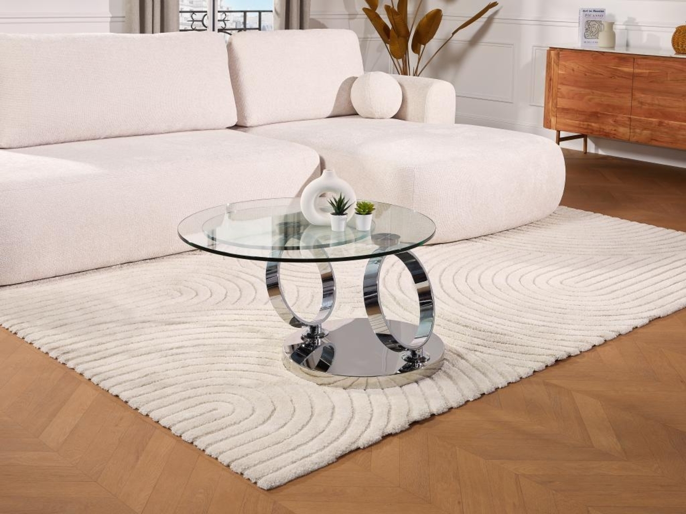 Vente-unique - Couchtisch mit drehbaren Tischplatten - Sicherheitsglas & Metall - JOLINE Bild 1