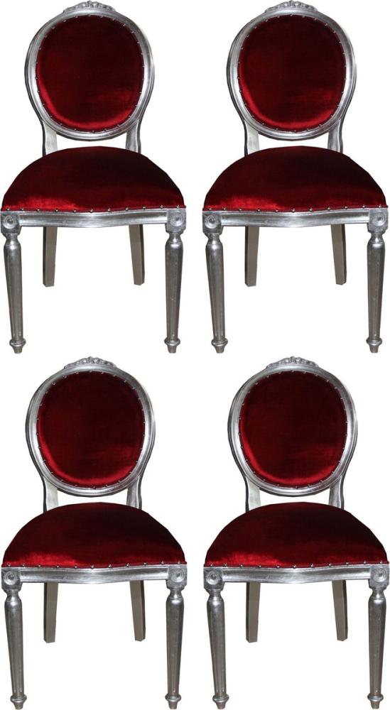Casa Padrino Luxus Barock Esszimmer Set Medaillon Bordeauxrot / Silber 50 x 52 x H. 99 cm - 4 handgefertigte Esszimmerstühle - Barock Esszimmermöbel Bild 1