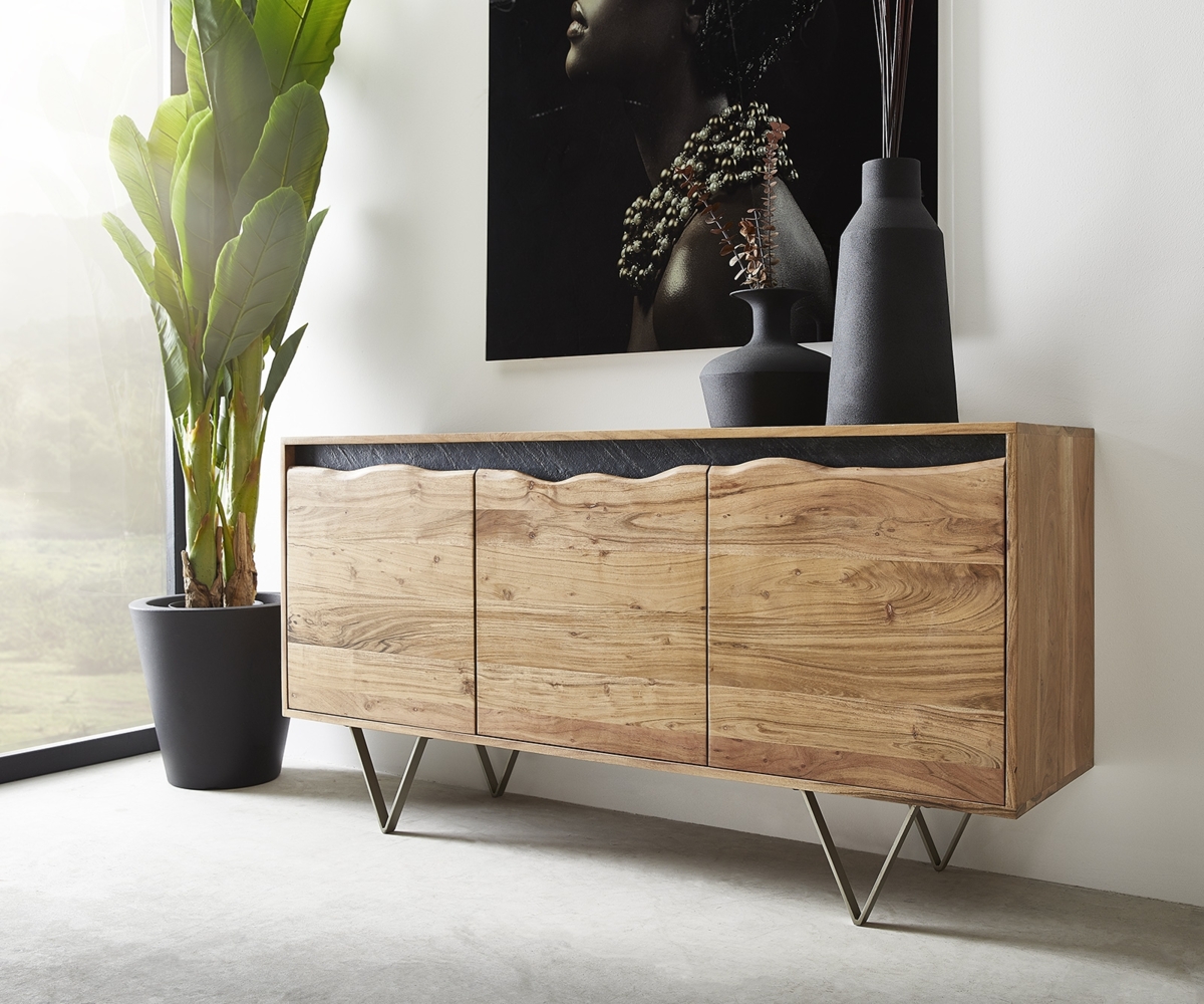 Sideboard Stonegrace 147x45 cm Akazie Natur 3 Türen Baumkante Bild 1