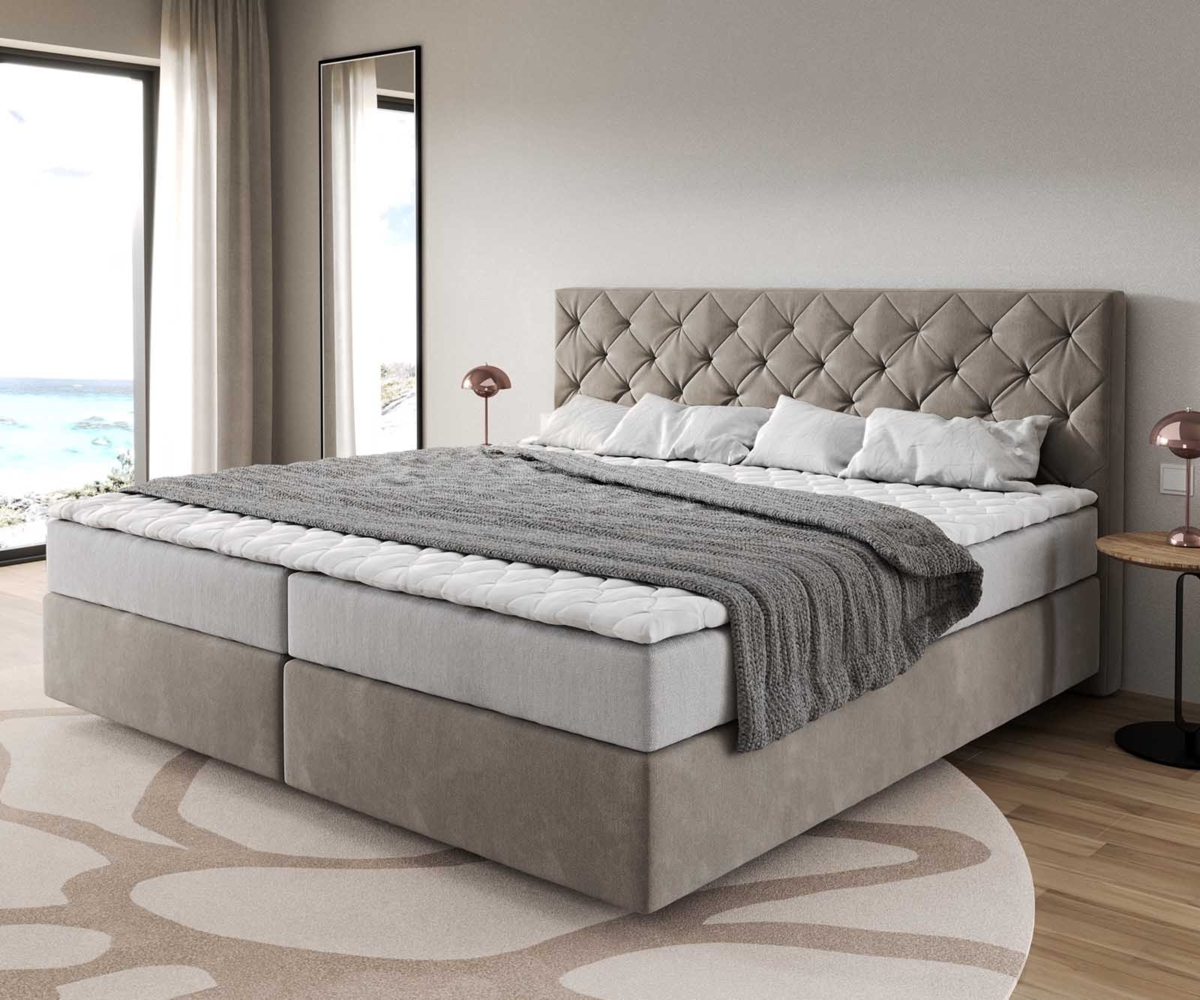 Boxspringbett Dream-Great Mikrofaser Beige 200x200 cm mit Taschenfederkernmatratze und Topper Visco Bild 1