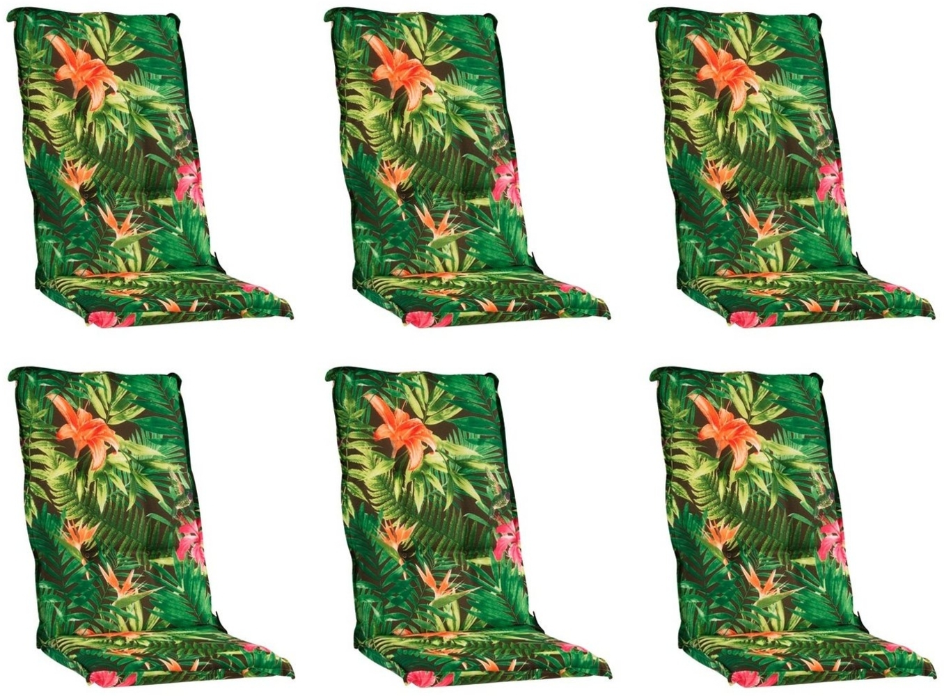 GO-DE Hochlehnerauflage TROPICAL, B 50 x L 120 cm, Grün, 6er Set, (Set, 6 St), Gartenstuhlauflagen für Hochlehnstühle Bild 1