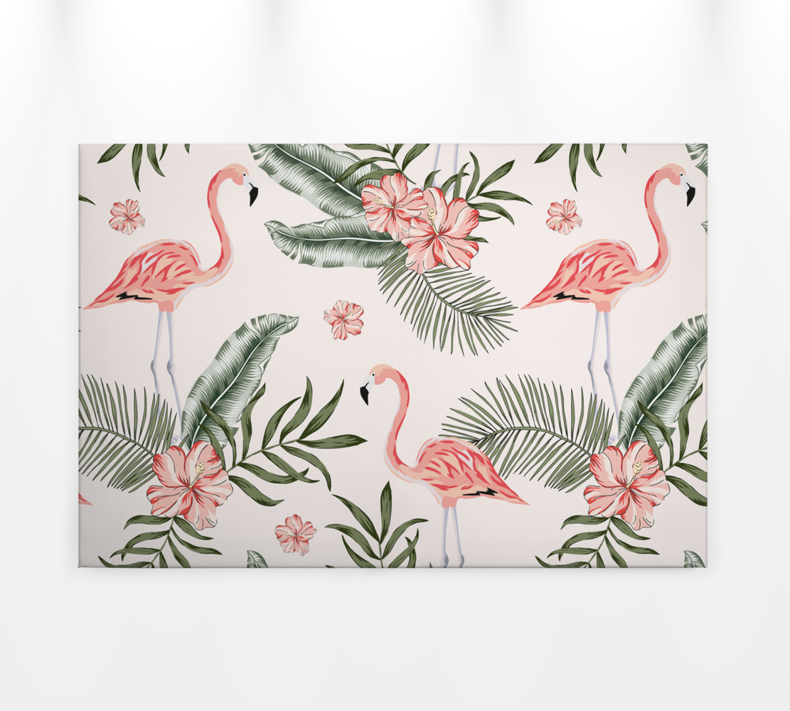 Flamingo Blume Leinwandbild 90x60 DD120269 Wandbild Grün Leinwand Rosa Tiere Bild 1