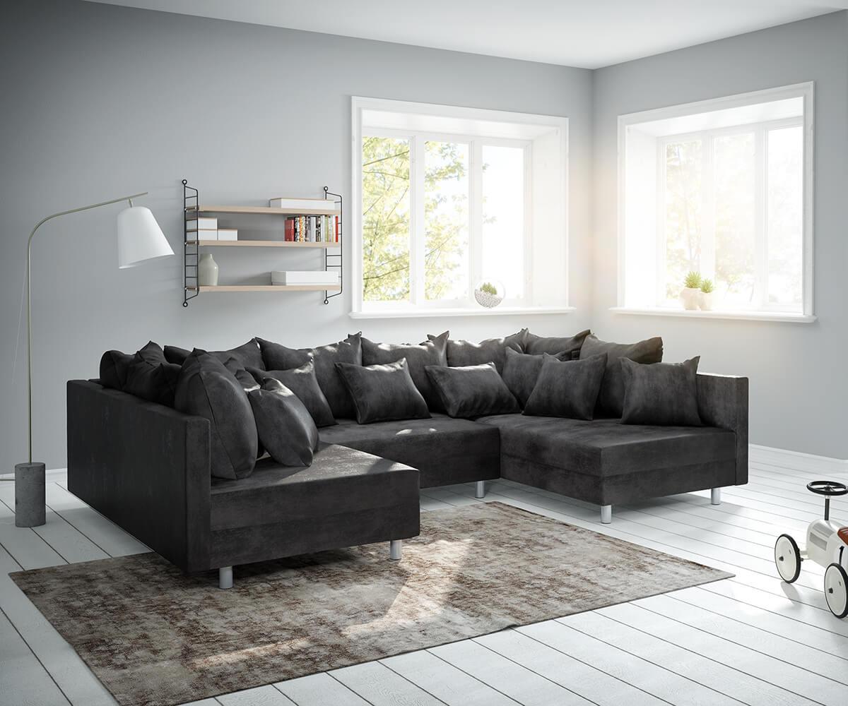 Wohnlandschaft Clovis Anthrazit Antik Optik Modulsofa Bild 1