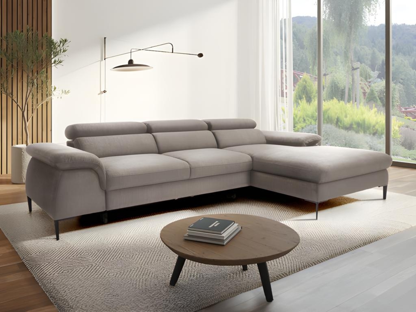 Vente-unique - Ecksofa mit Schlaffunktion - Ecke rechts - Samt - Taupe - SEPINA von Pascal Morabito Bild 1