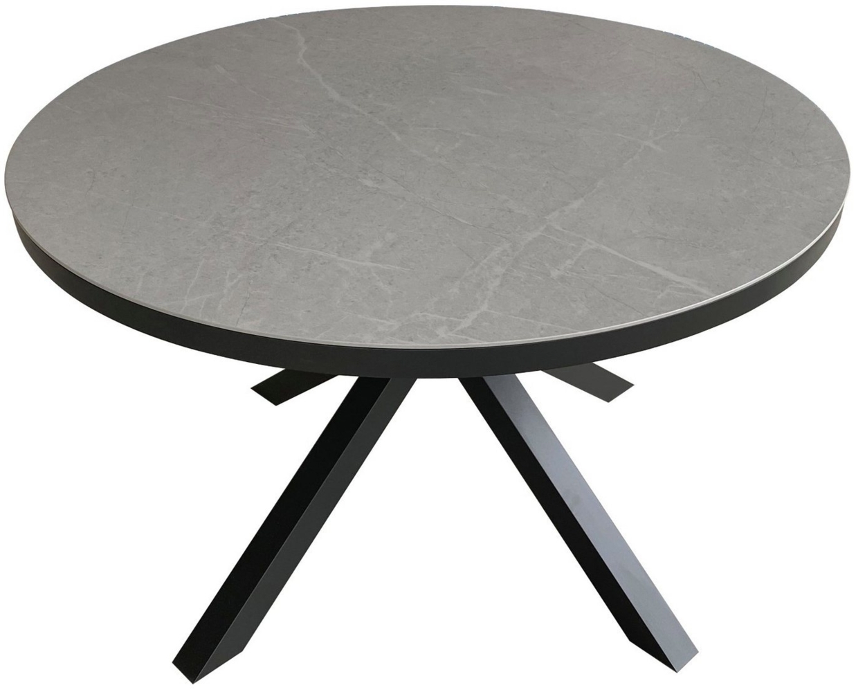 Tisch Almeria - 120 cm rund - gesinterter Stein hellgrau - Gestell Kreuz-Form Bild 1