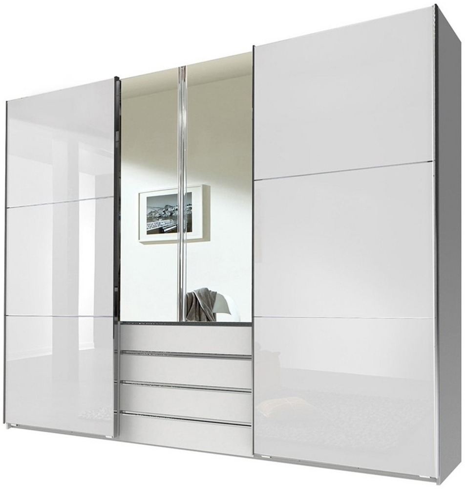 Lomadox Kleiderschrank MIDLAND-43 in weiß mit Spiegeltüren Schwebetüren Glasfront 300x236x65 cm Bild 1