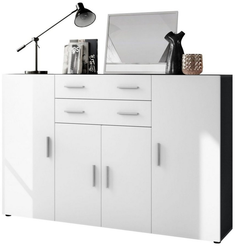 Highboard Aron Anrichte mit 2 Schubladen und 4 Türen mit insgesamt 8 Fächer dahinter, Anthrazit matt/Weiß matt (166,5 x 106,5 x 35 cm) Bild 1