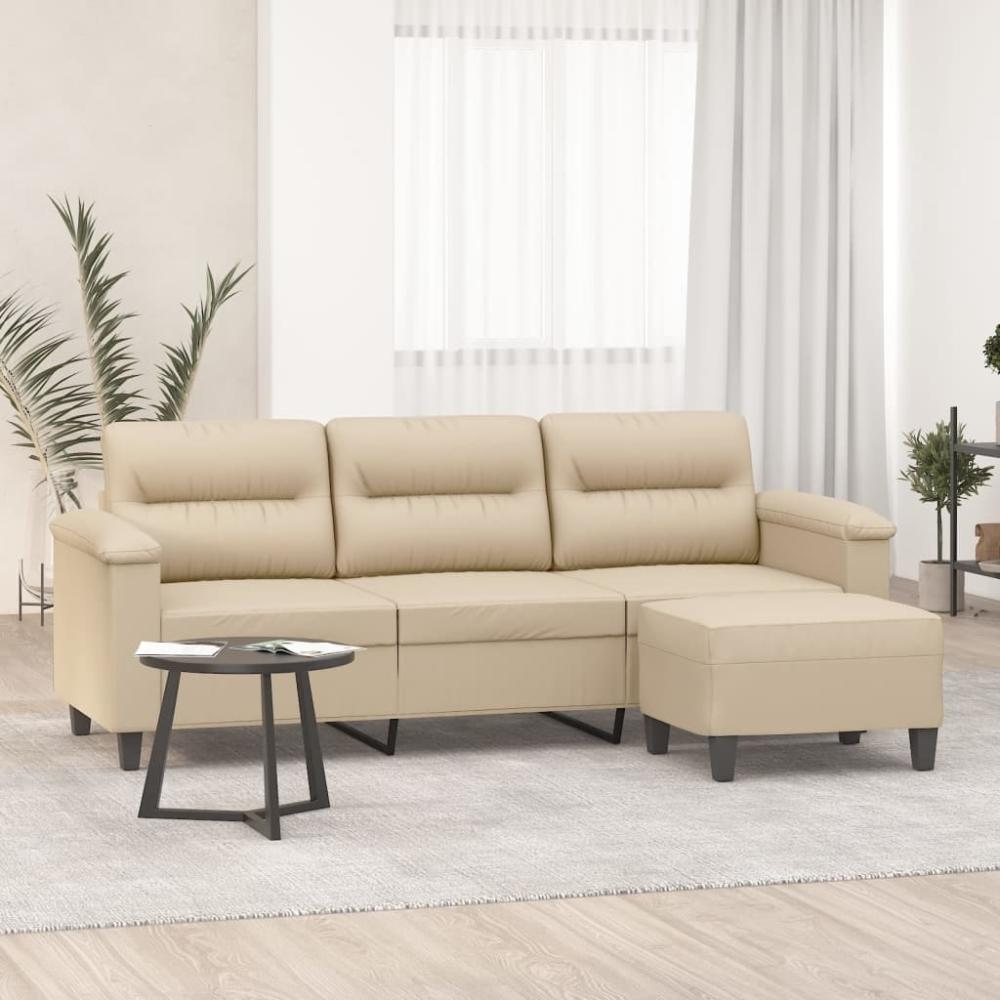 vidaXL 3-Sitzer-Sofa mit Hocker Creme 180 cm Mikrofasergewebe 3201235 Bild 1