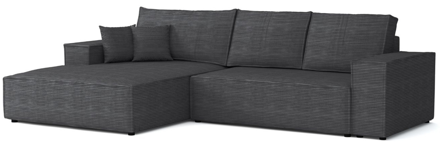 Deine Möbel 24 Wohnlandschaft MARCO 294 cm breit Ecksofa Sofa Wohnzimmer L-Couch Cord Samt, Grau Beige Dunkelgrau Anthrazit Graphit Schwarz Hellgrau 3 Teile, mit Schlaffunktion Bettfunktion Bettkasten Stauraum Bild 1