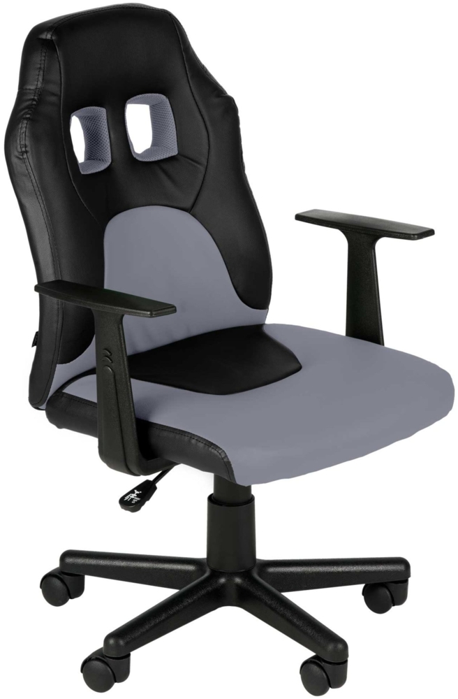 DELUKE® Kinder Bürostuhl MIA - 83x56x59, Schwarz/Grau Kunstleder Kunststoff Gestell ergonomische Bürostühle Homeoffice Stuhl mit Rollen Bild 1