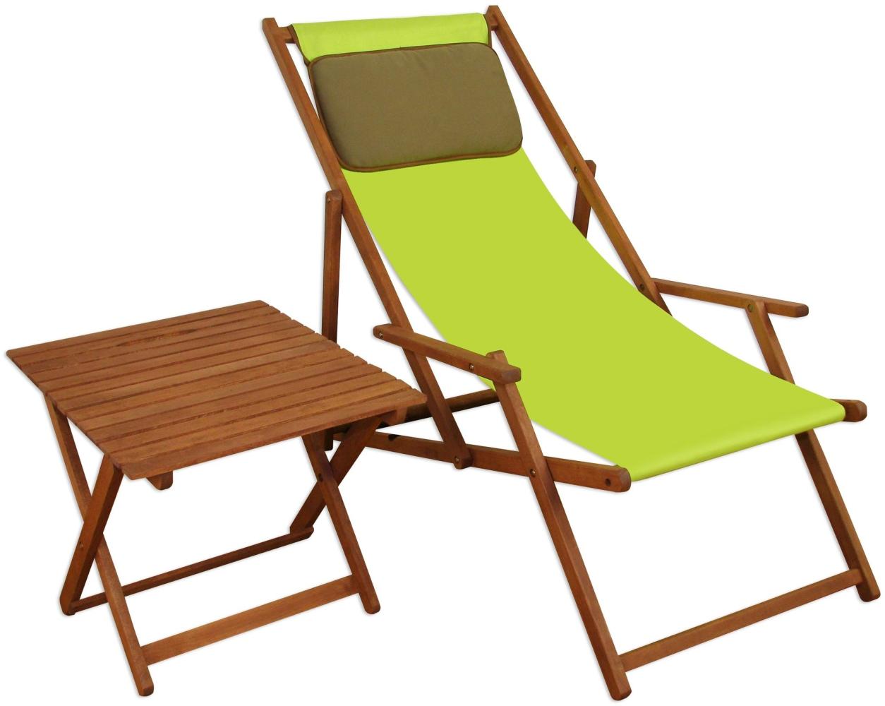 Liegestuhl pistazie Kissen Tisch Deckchair Holz Buche Gartenstuhl Relaxstuhl klappbar 10-306 T KD Bild 1