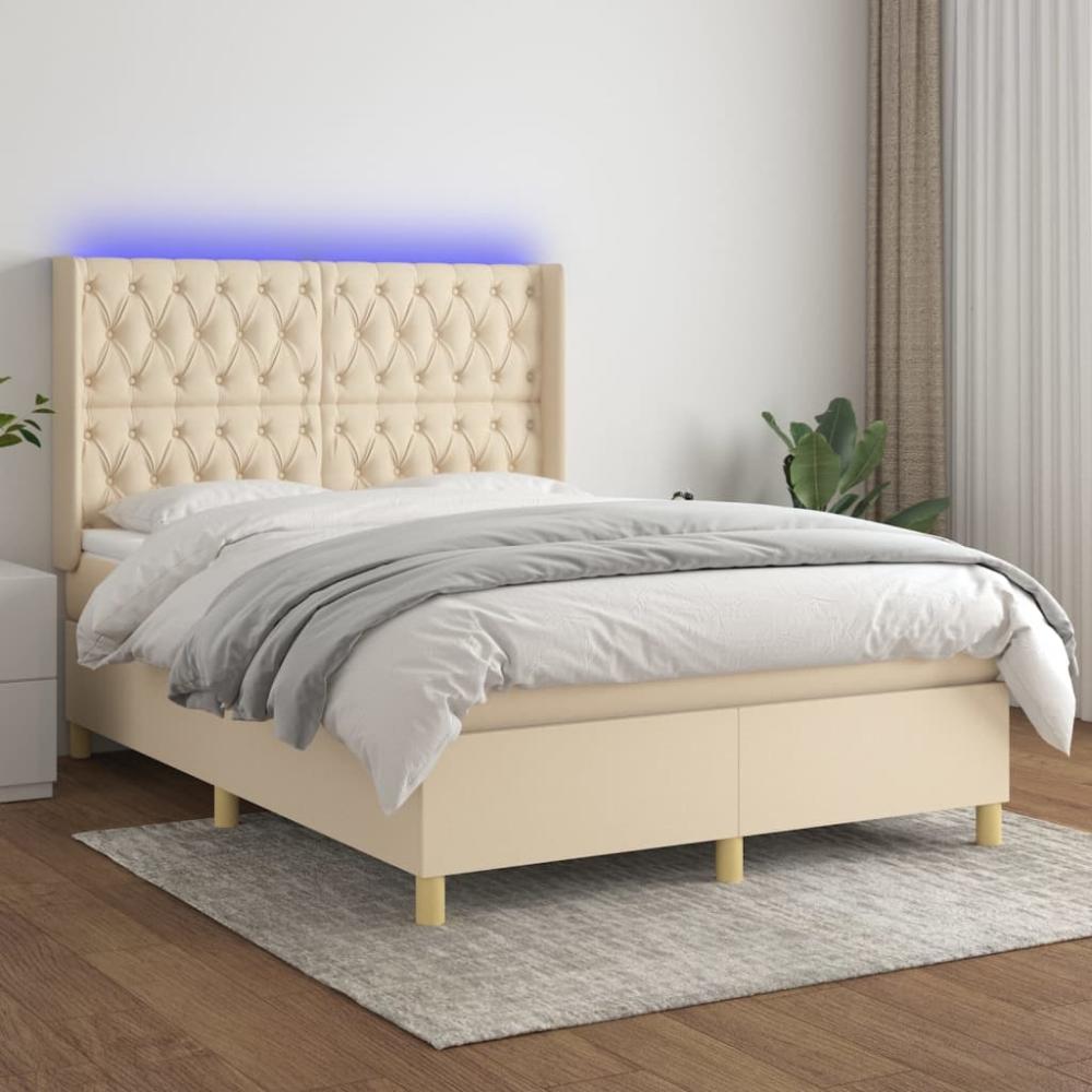 vidaXL Boxspringbett mit Matratze & LED Creme 140x200 cm Stoff, Härtegrad: H2 [3139122] Bild 1