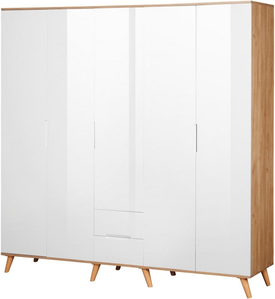 andas Kleiderschrank Lund Schlafzimmerschrank Bestseller im skandinavischem Design Garderobenschrank mit Premium Innenausstattung, Breite 200cm hochglanz Bild 1