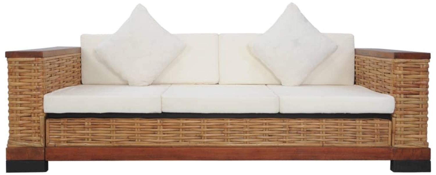 vidaXL 3-Sitzer-Sofa mit Kissen Braun Natürliches Rattan 283080 Bild 1