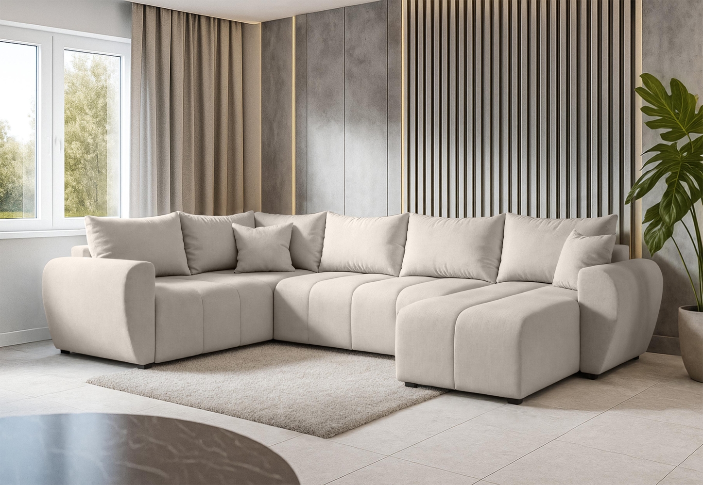 AX LIVING Malatya U XL Wohnlandschaft U Form XXL Ecksofa Beige 303cm L Bild 1