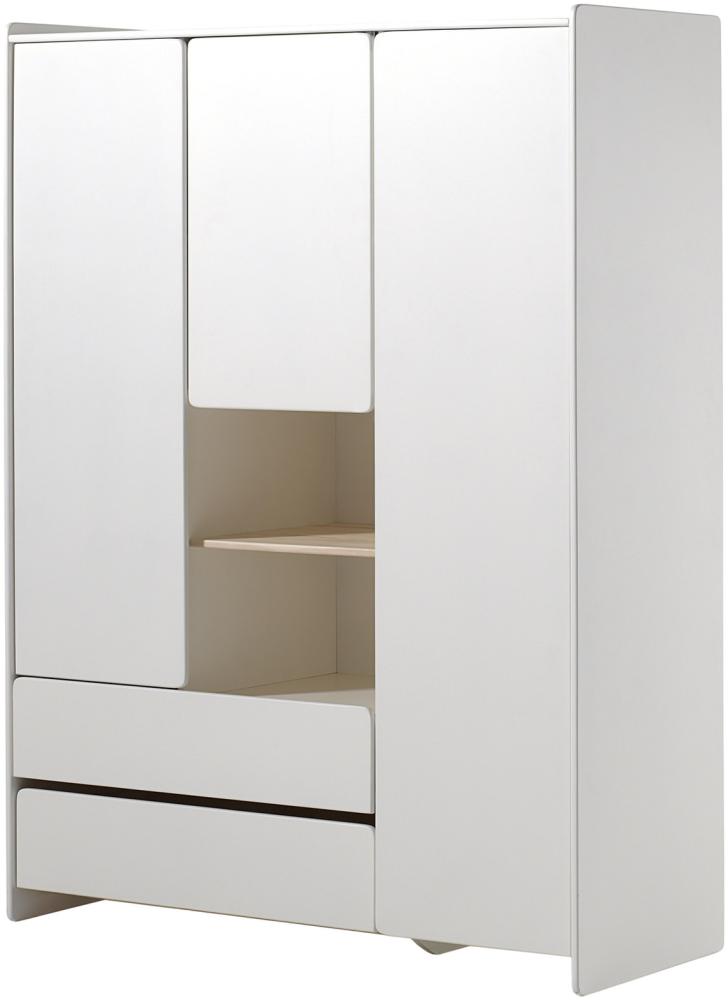 Kleiderschrank >KIDDY< in Weiß aus Massiv Kiefer und MDF - 133x190x55cm (BxHxT) Bild 1