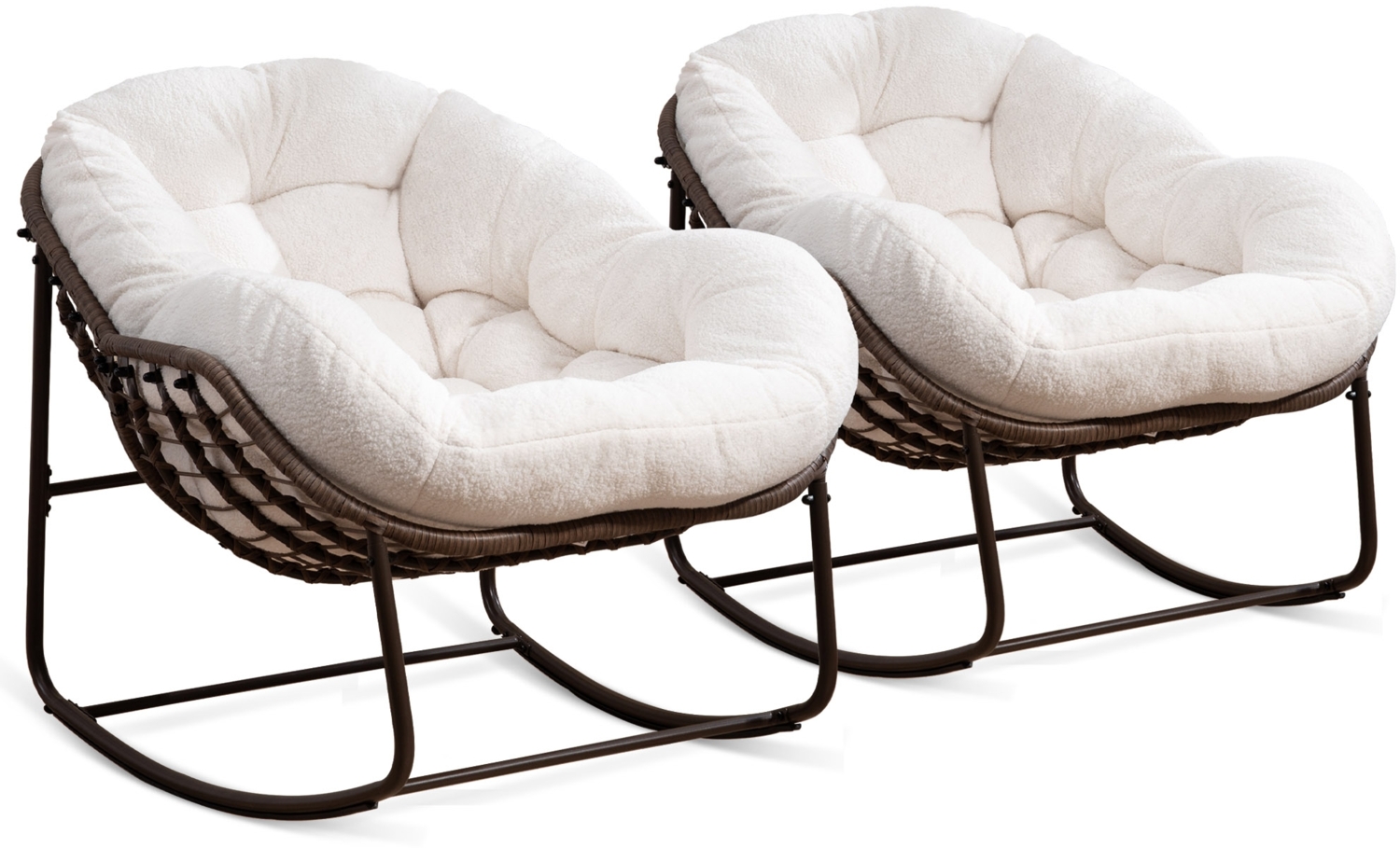 LVHOM Schaukelstuhl mit gepolstertem Kissen, Rattanstuhl mit Stahlrahmen, Lounge Sessel, Schaukelsessel, 2 St, für Balkon/Garten/Wohnzimmer/Schlafzimmer Bild 1