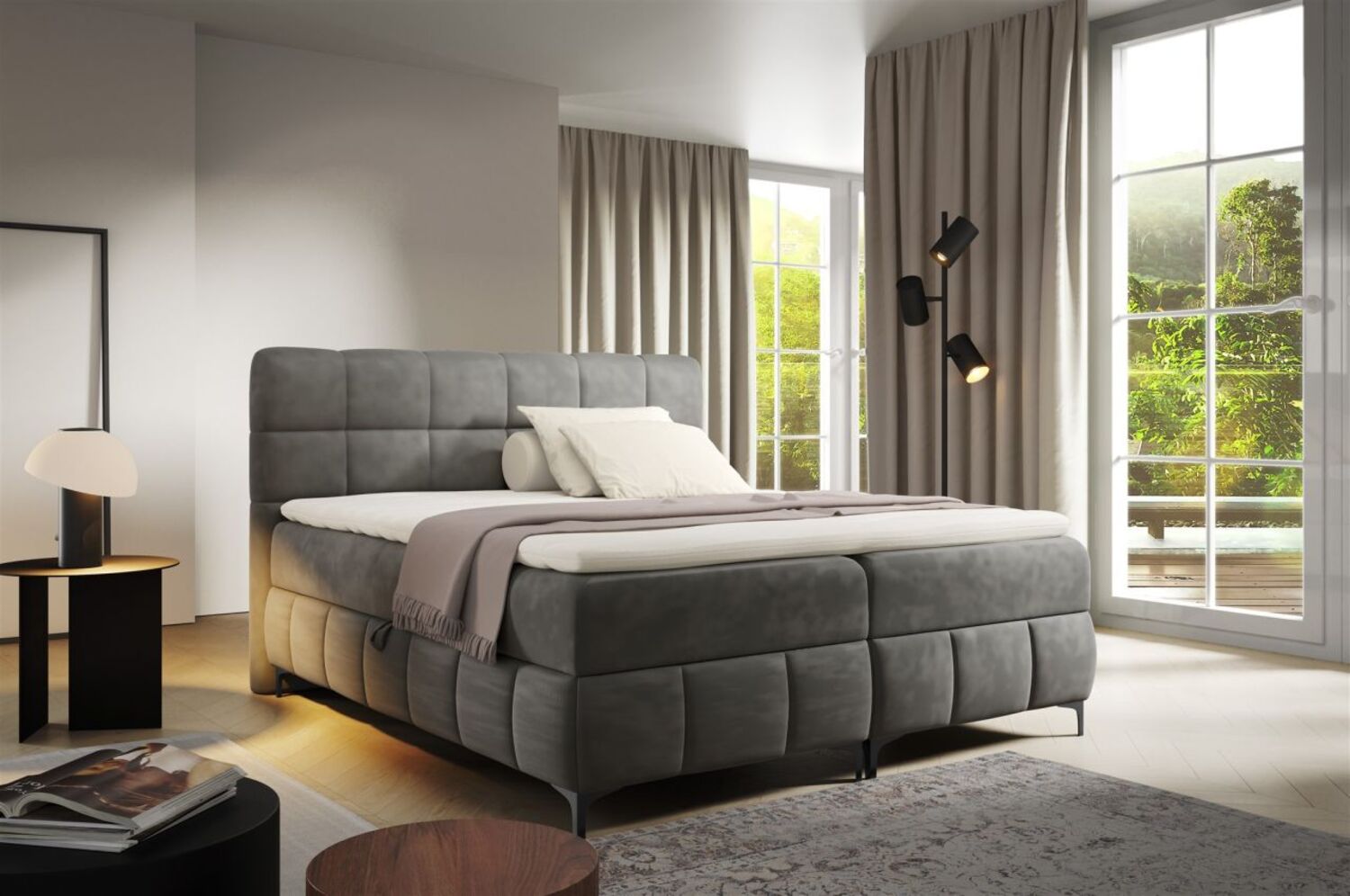 Boxspringbett Schlafzimmerbett SOPHIE 100x200cm Stoff Salvador Grafit Bild 1