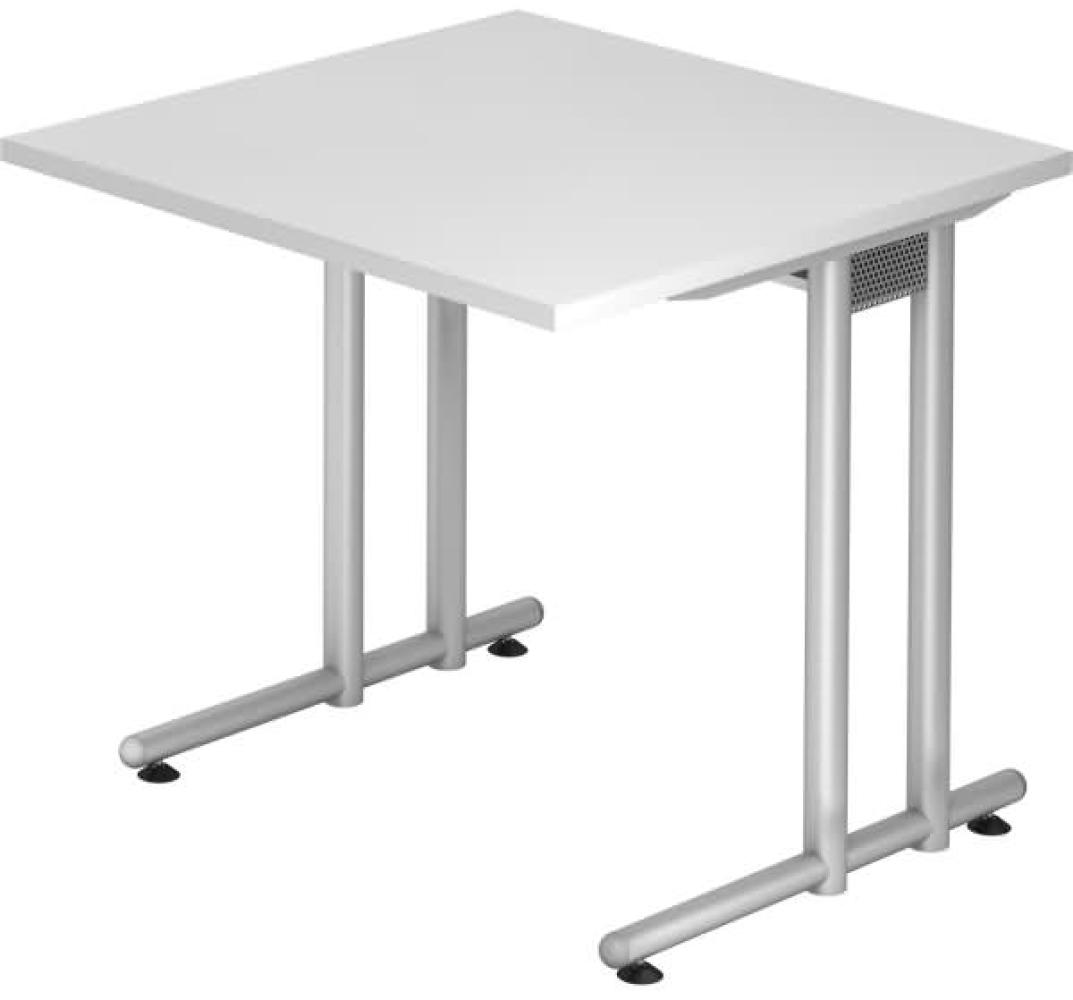 Schreibtisch NS08 C-Fuß 80x80cm Weiß Gestellfarbe: Silber Bild 1