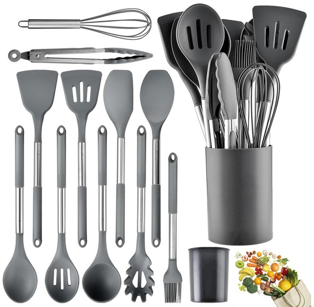 STILVORA Kochbesteck-Set 12er Silikon Küchenutensilien Küchenhelfer-set,Kochbesteck-set (Kochset Antihaft Hitzebeständig mit Utensilienhalter und Aufhängeloch, 12-tlg, Silikon, Kochbesteck, Kochutensilien), Spülmaschinengeeignet für Kochen Braten Schöp... Bild 1