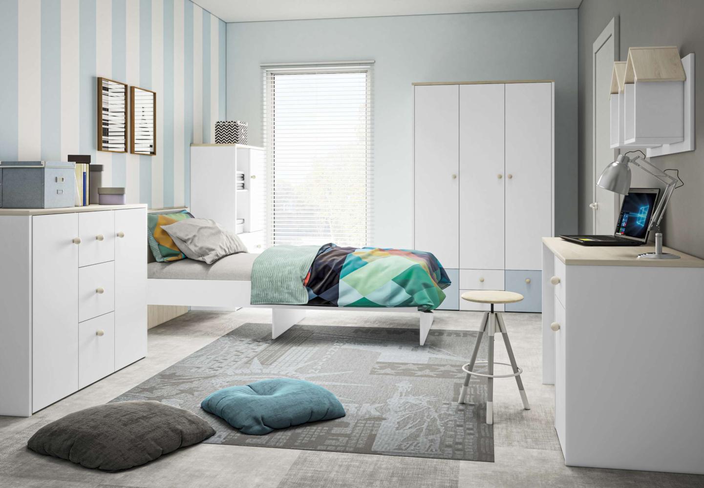 Stylefy Molli Kinderzimmer-Set VI Weiß Buche Fjord Hellblau Bild 1