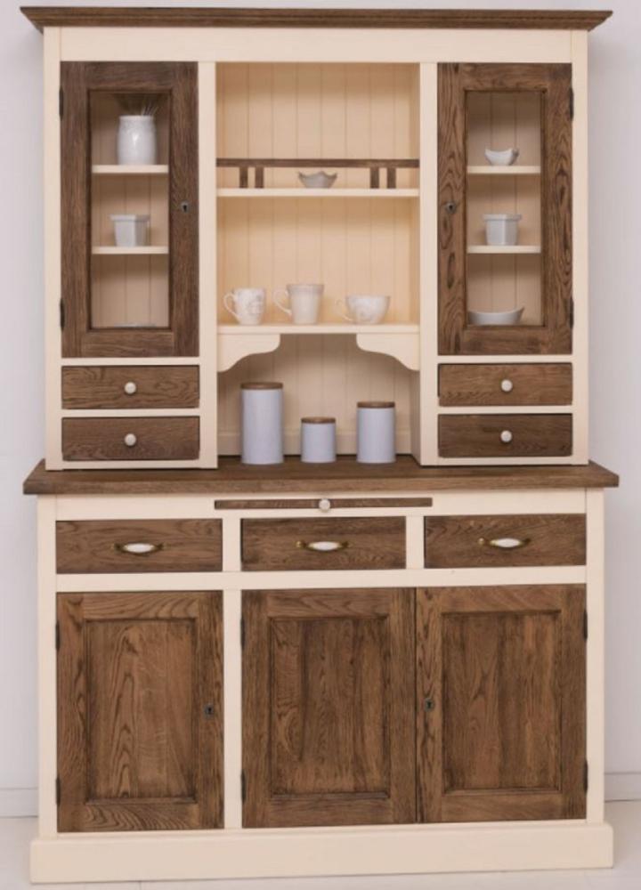 Casa Padrino Landhausstil Esszimmerschrank Creme / Dunkelbraun 137 x 50 x H. 197 cm - Massivholz Küchenschrank - Esszimmer Möbel im Landhausstil - Landhausstil Esszimmer Einrichtung Bild 1