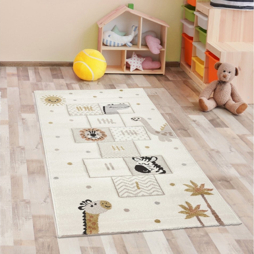 Carpetia Kinderteppich Kinderteppich mit Hüpfspiel Tiermotiven Spielerisch Lernen in creme, rechteckig, Höhe: 10 mm Bild 1