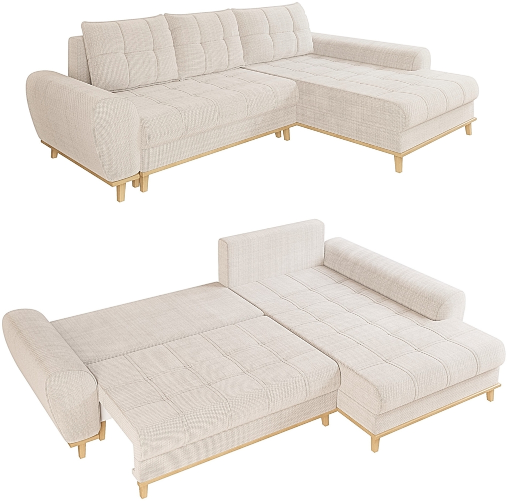 Ecksofa Scandi-Stil Schlafcouch Stauraum Ottomane RE Bouclé Chenille in Beige Bild 1