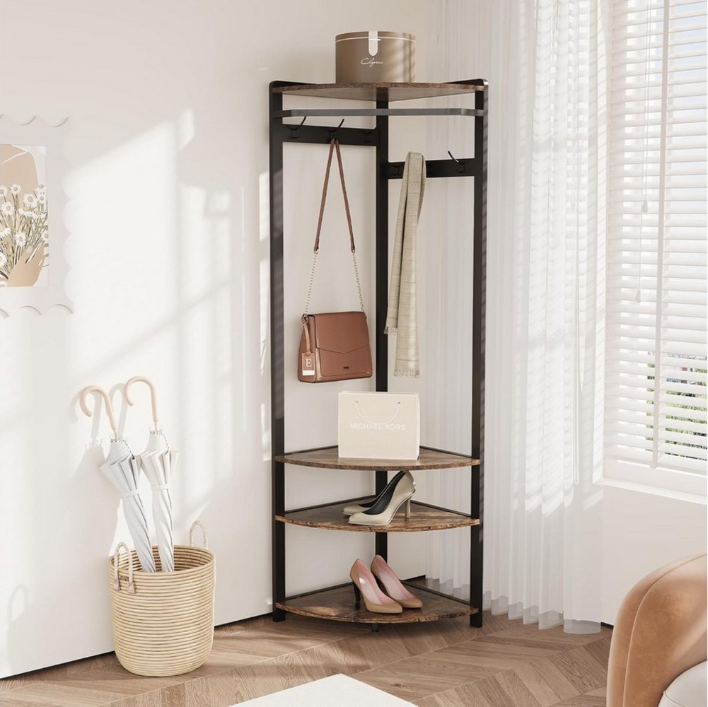GarveeMore Garderobenständer Garderobenständer, Metall-Eckgarderobe Flurbaum, mit 6 Doppelhaken Bild 1