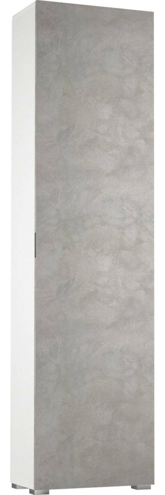 Dmora Mehrzweckschrank 1 Tür Abuela, linearer Schrank mit 1 Tür und 7 Regalen, Säule für Eingang oder Badezimmer, modernes Schuhregal, 100 % Made in Italy, 50 x 30 x 182 cm, Zement und Weiß Bild 1