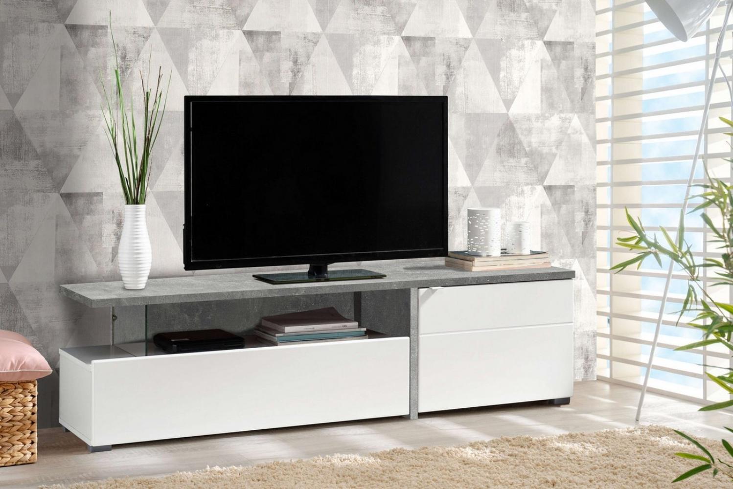 INOSIGN TV-Board Fortuna Lowboard, TV-Schrank, TV-Ständer, Breite 160,5 cm, Opaque Weiß mit Segmenten im Betondekor, modernes und schickes Design Bild 1