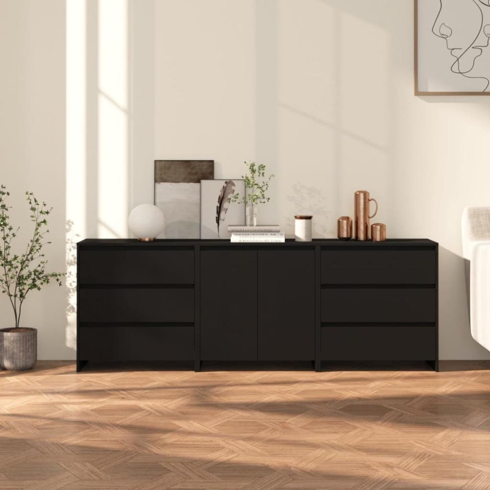 vidaXL 3-tlg. Sideboard Schwarz Holzwerkstoff [3098066] Bild 1