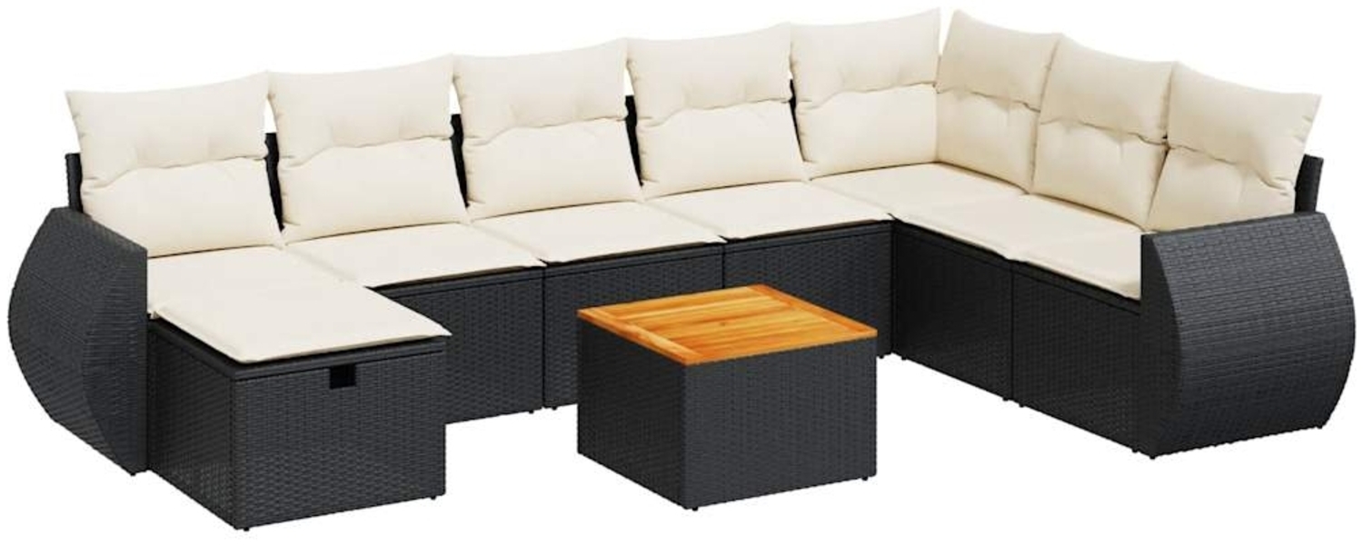 vidaXL 9-tlg. Garten-Sofagarnitur mit Kissen Schwarz Poly Rattan 3325857 Bild 1