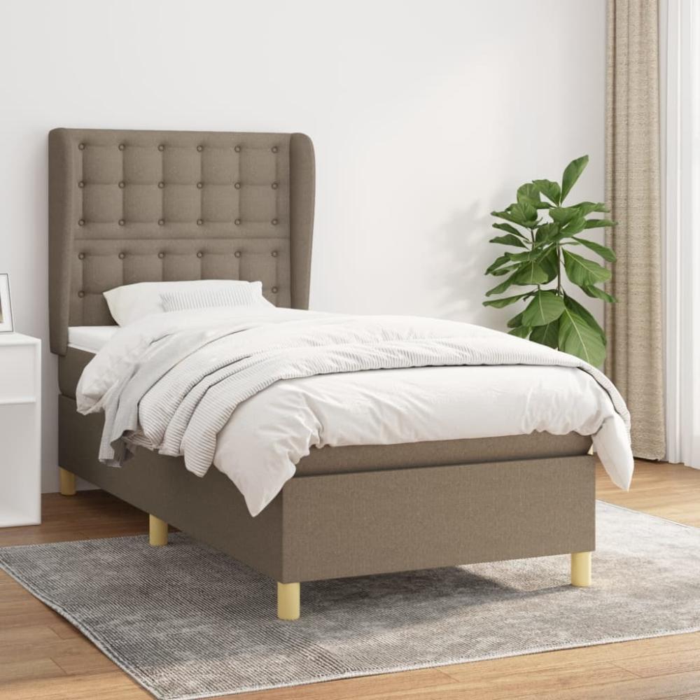 vidaXL Boxspringbett mit Matratze Taupe 100x200 cm Stoff 3128825 Bild 1