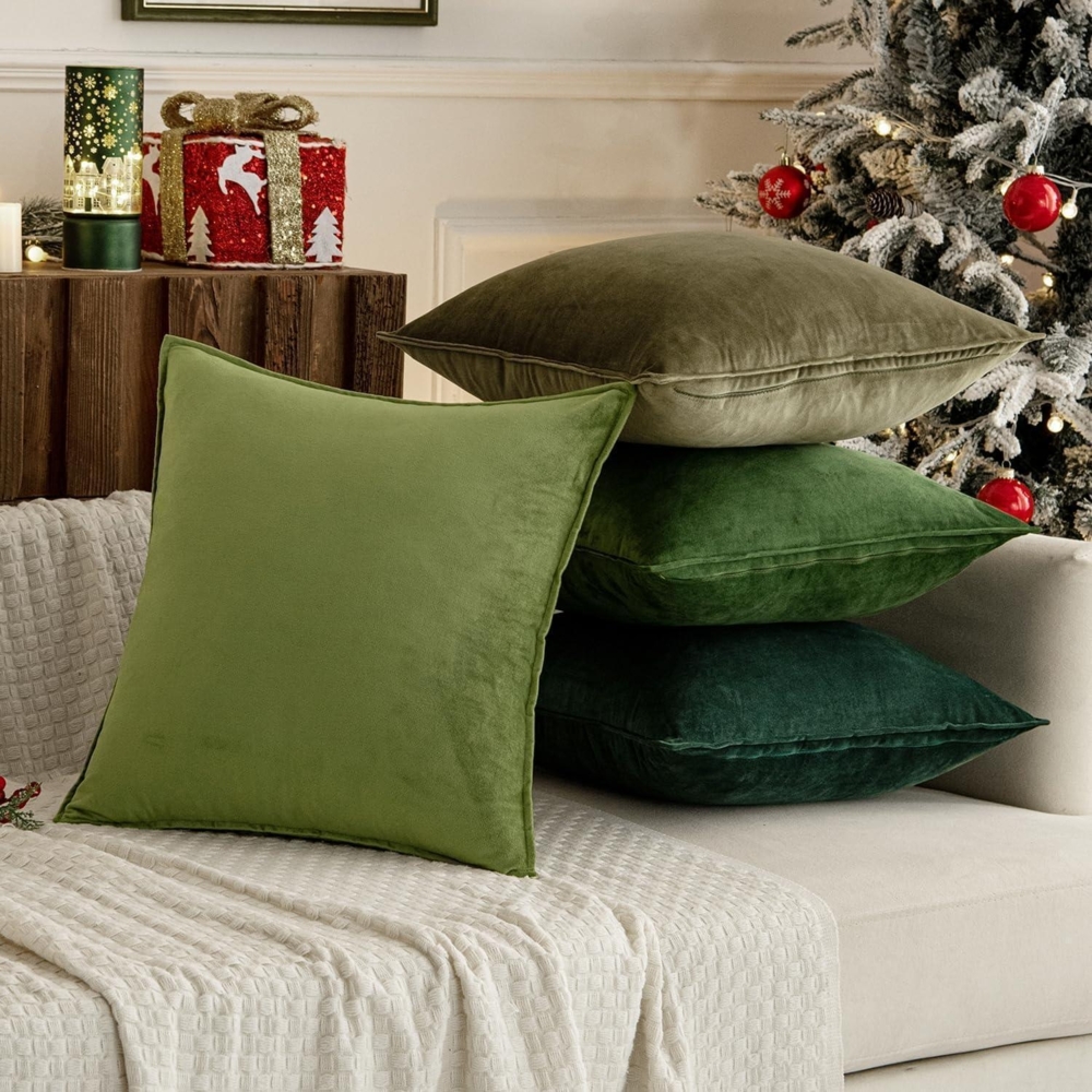 MIULEE 4er Set Samt Kissenbezug 40x40cm Grün Serie Sofakissen Zierkissen Bild 1
