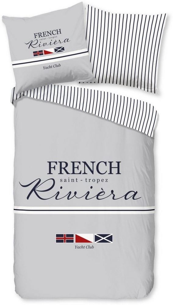 PURE luxury collection Wendebettwäsche French, Microfaser, 2 teilig, Mikrofaser, Pflegeleicht, Reißverschluss, Wendeoptik, Maritim, Grau Bild 1