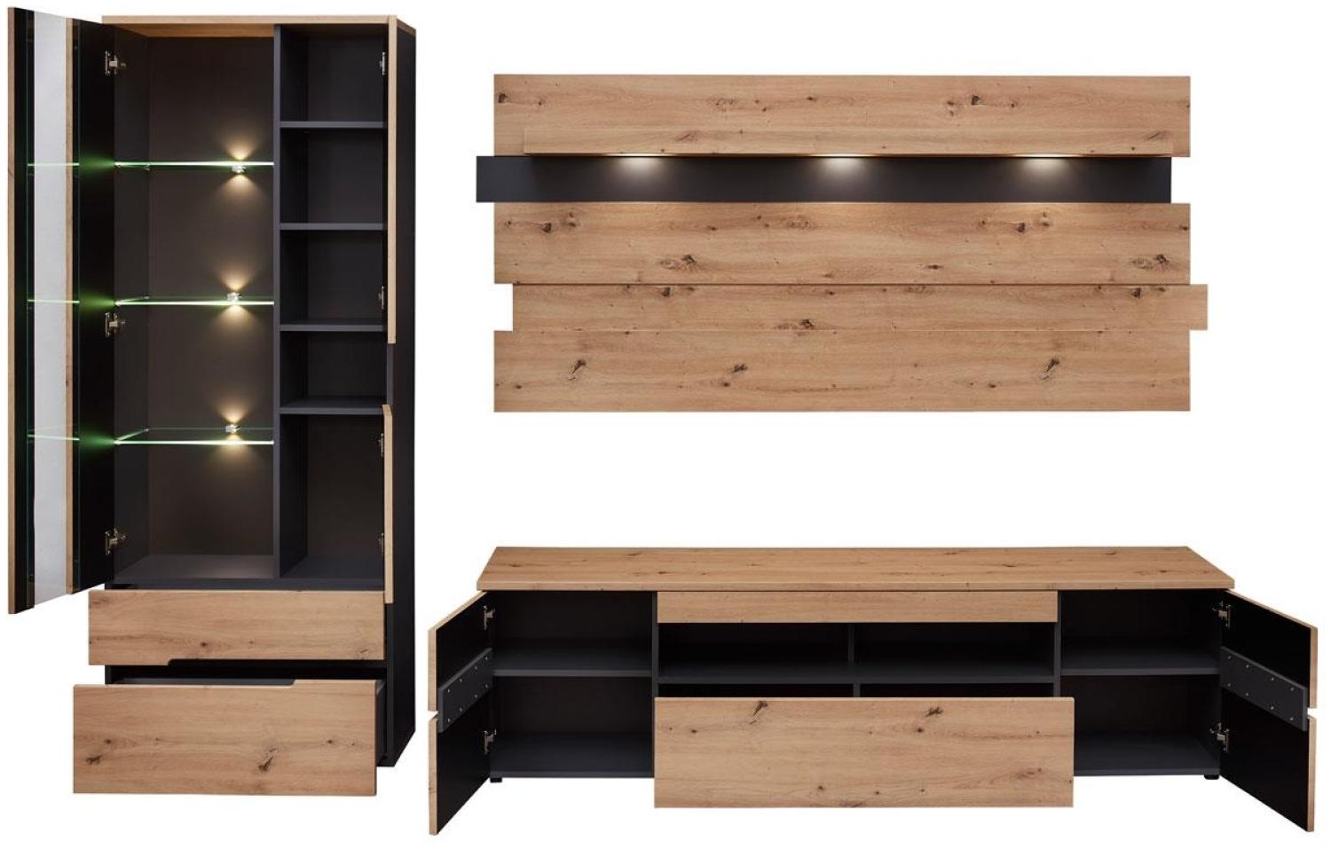 Wohnwand Wohnzimmerschrank MEMPHIS Artisan Eiche Graphit Nachbildung Bild 1