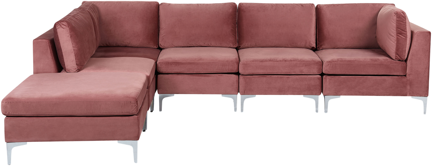 Ecksofa mit Ottomane EVJA Samtstoff Rosa Rechtsseitig Bild 1