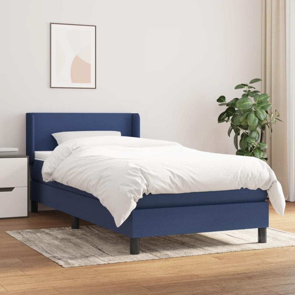 vidaXL Boxspringbett mit Matratze Blau 90x200 cm Stoff Bild 1