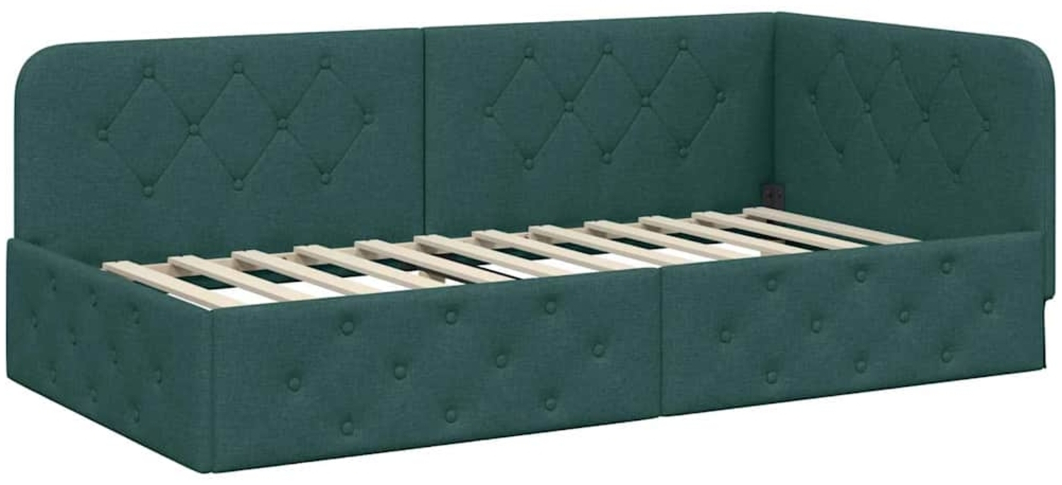 vidaXL Eckbettgestell mit Kopfteil Dunkelgrün 100x200 cm Stoff 42016507 Bild 1