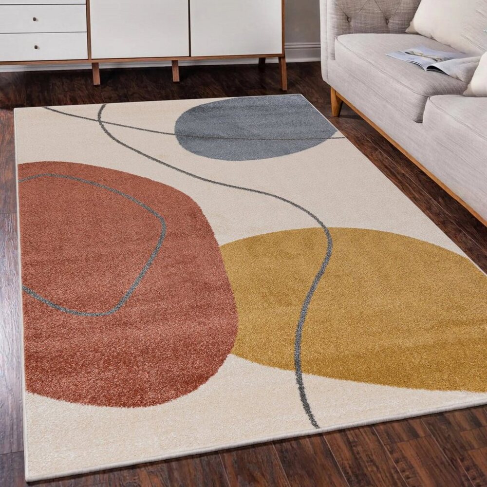 Mazovia Designteppich Modern Teppich Kurzflor Wohnzimmerteppich Japandi Scandi Beige Creme, 80 x 150 cm, Fußbodenheizung, Allergiker geeignet, Farbecht, Pflegeleicht Bild 1