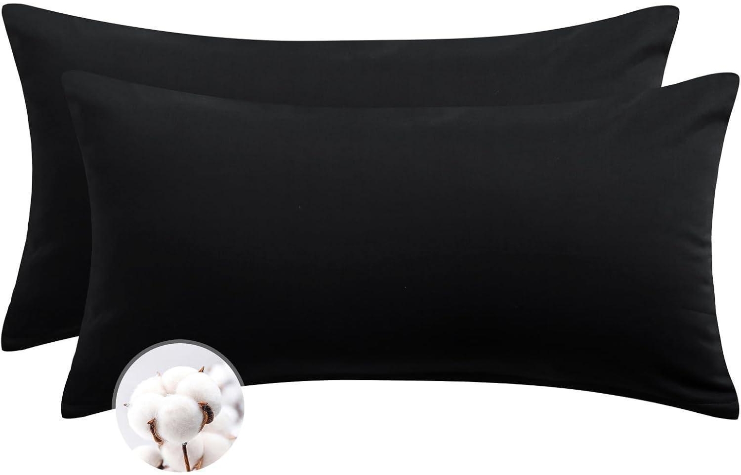 Kissenbezug 40x80 Schwarz Baumwolle 2er Set Reißverschluss Pillow Cover Bild 1