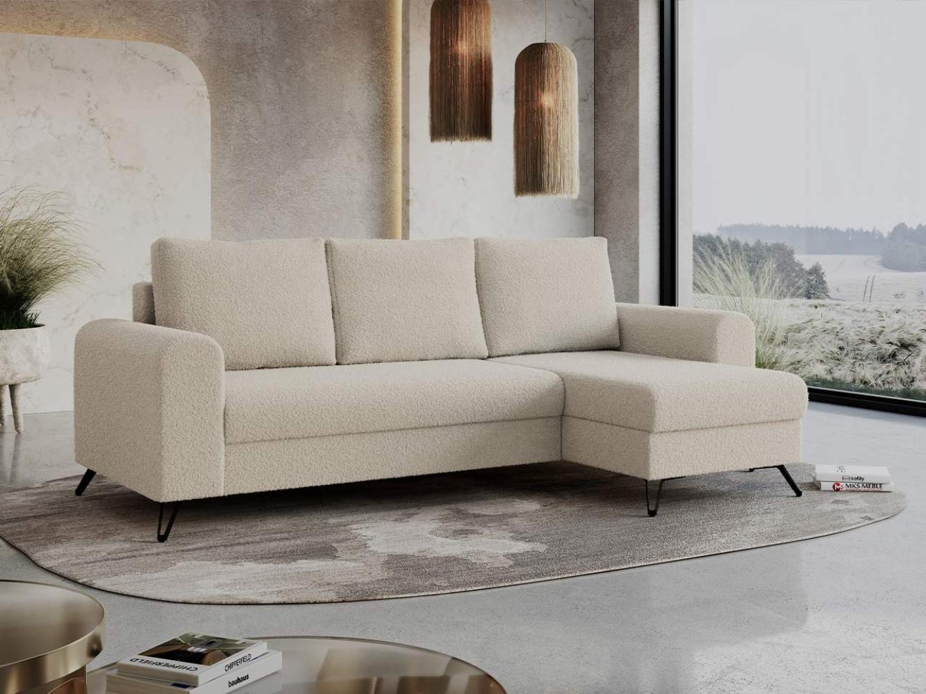 Wohnzimmersofa mit Schlaffunktion und Bettkasten - HUGO-Non - Beige Boucle Bild 1